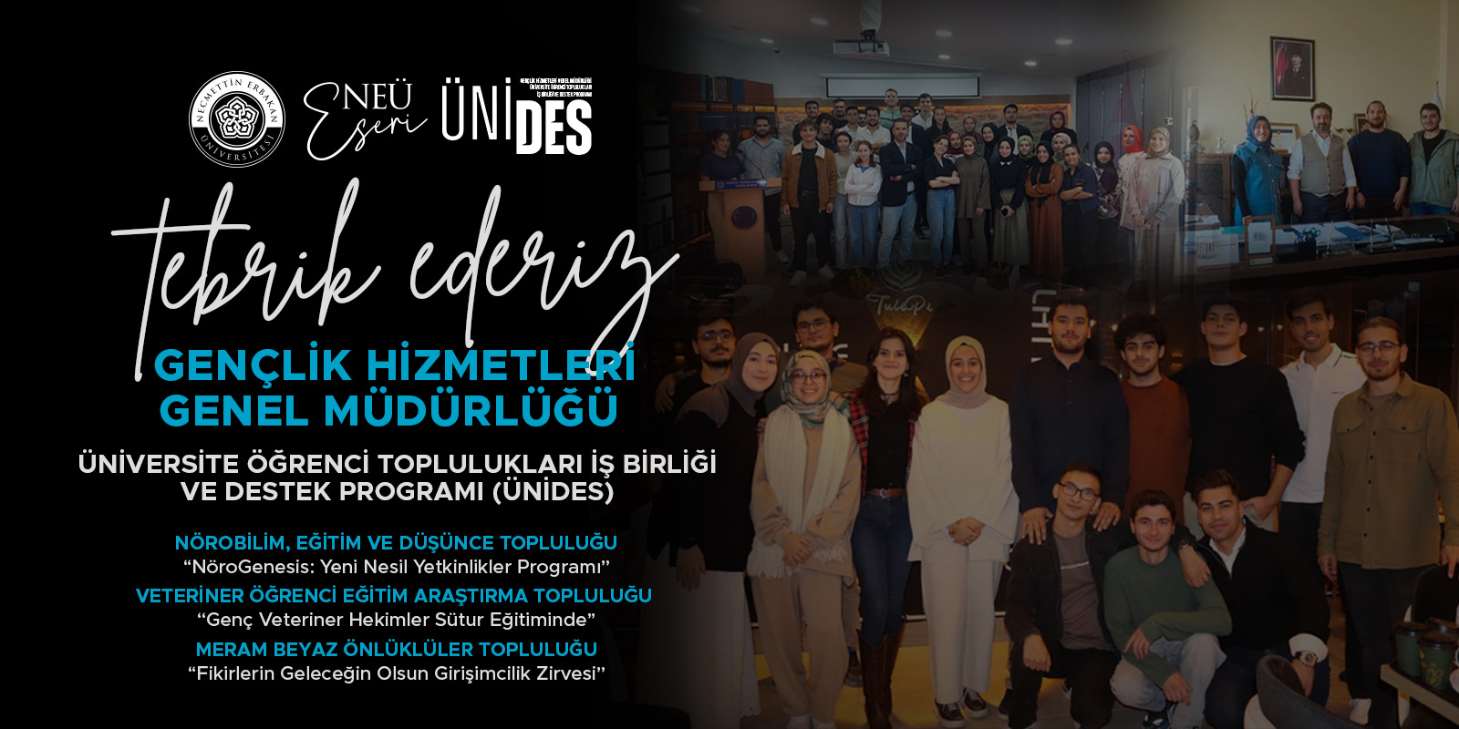 Üniversitemiz Öğrenci Topluluklarının Projeleri ÜNİDES’ten Destek Aldı